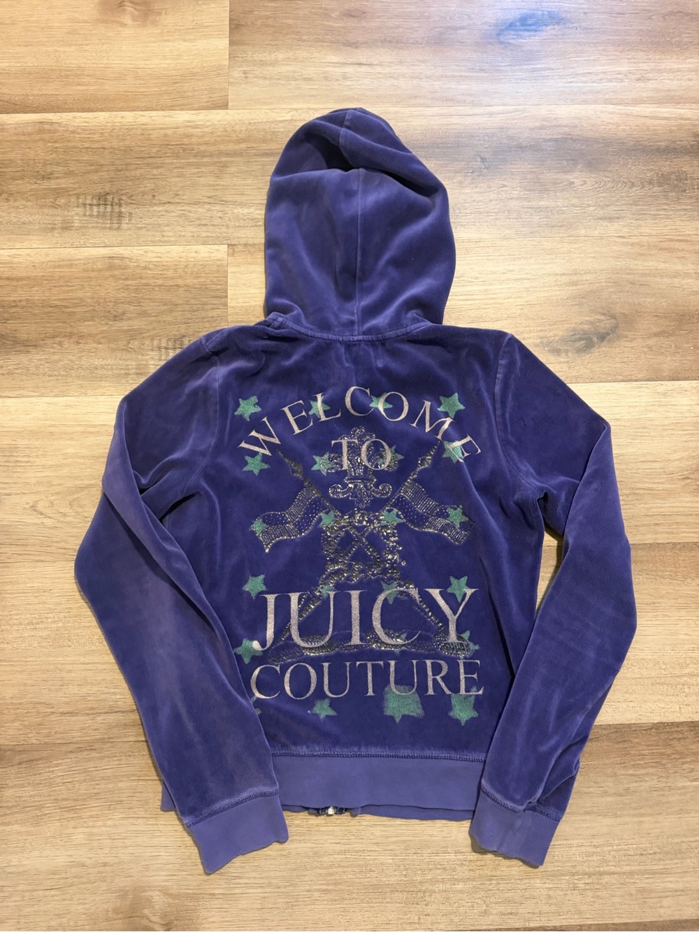 Vintage Y2K Juicy Couture Velour Hoodie Purple Womens size L Full Zip